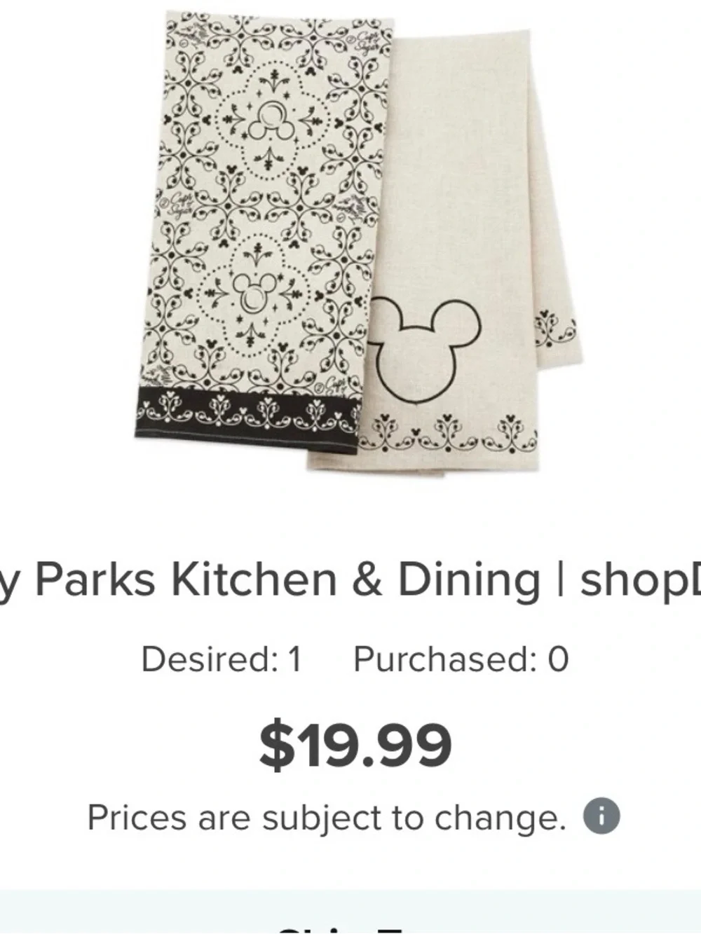 NWT Disney Parks Mickey Mouse Filigree Kitchen Towel Set  (2 Packs/ 4 total)